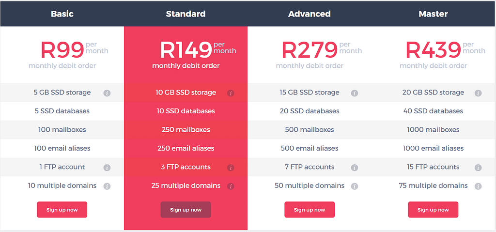xneelo web hosting prices in south africa