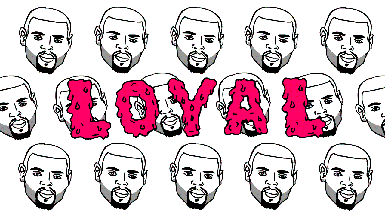 Animated heads dancing with the word Loyal in front of them
