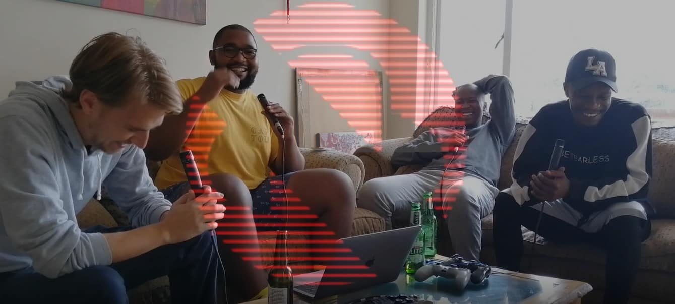 Four guys talking and laughing for Not Really Radio
