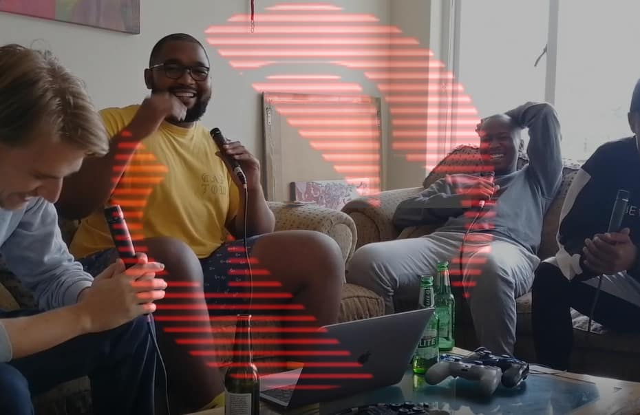 Four guys talking and laughing for Not Really Radio